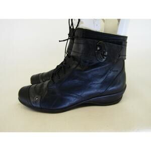 DoKing Womens Sz 37 EUR Black Leather Zip Lace Up Fashion Ankle Boots Bootie